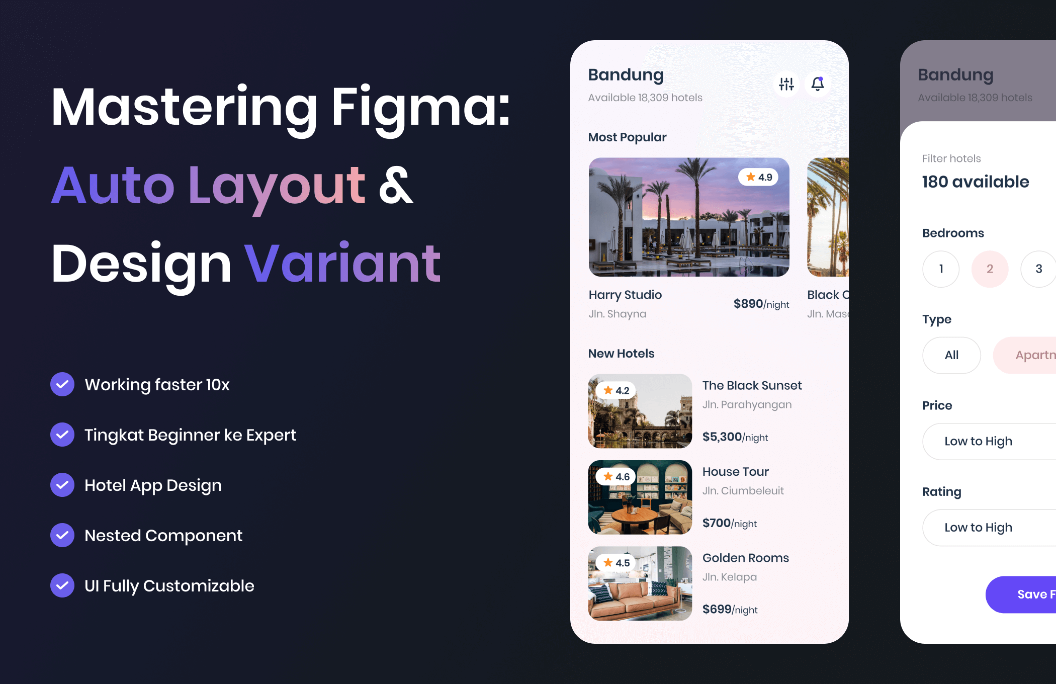 Kelas Mastering Figma Auto Layout & Variants: Hotel App Design di BuildWith Angga